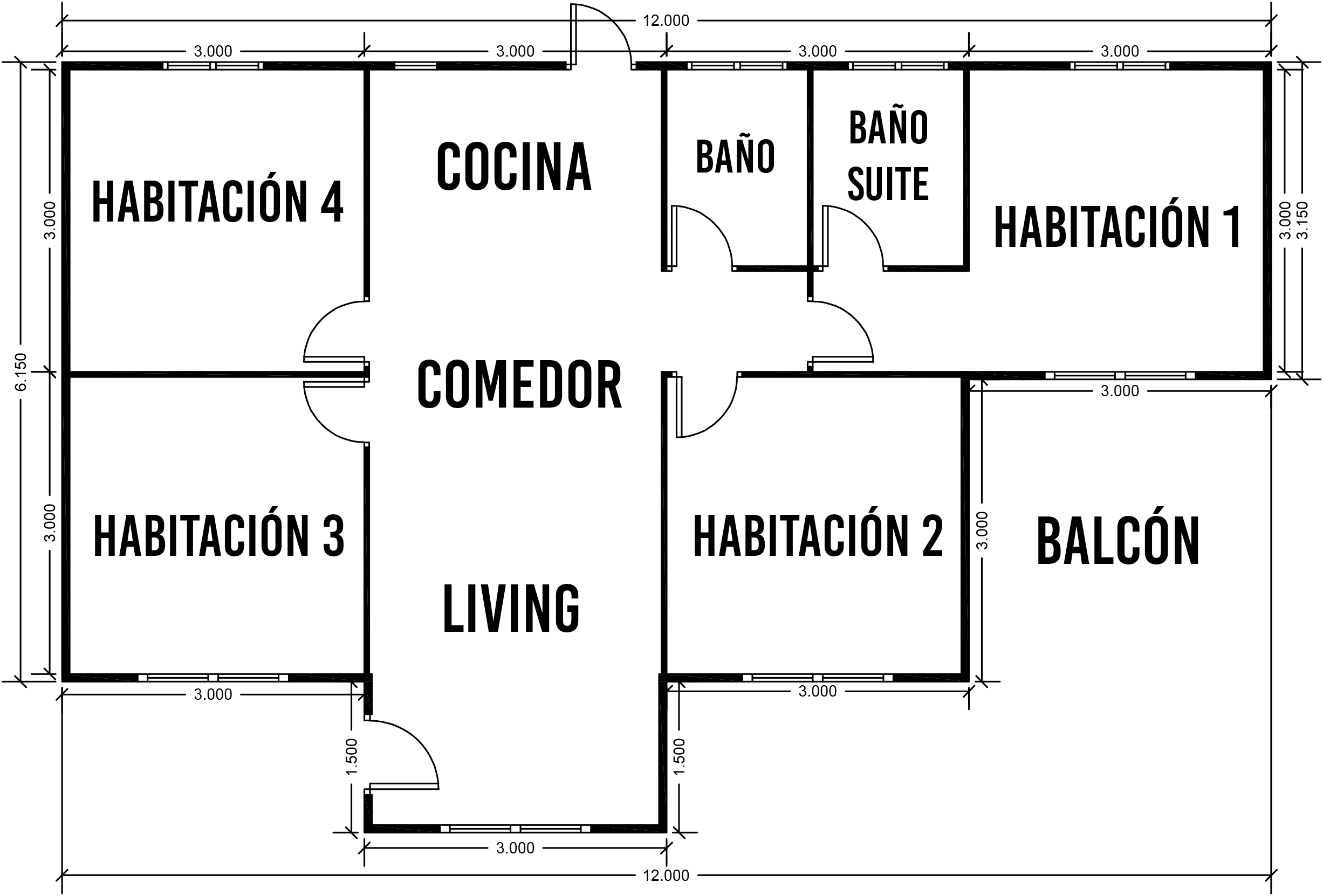 Plano Casa 77 m2 4 aguas